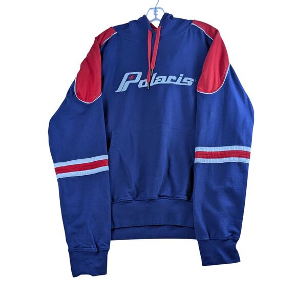 Polaris Blue Red White Logo Mens XL Pullover Hoodie 100% Cotton Racing Outdoor - Picture 1 of 11
